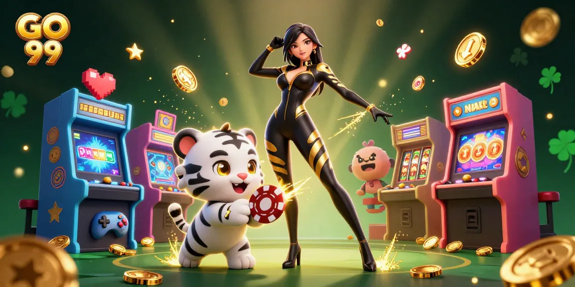 Experience thrilling gameplay with GO 99, where a stunning character engages with colorful casino game elements.
