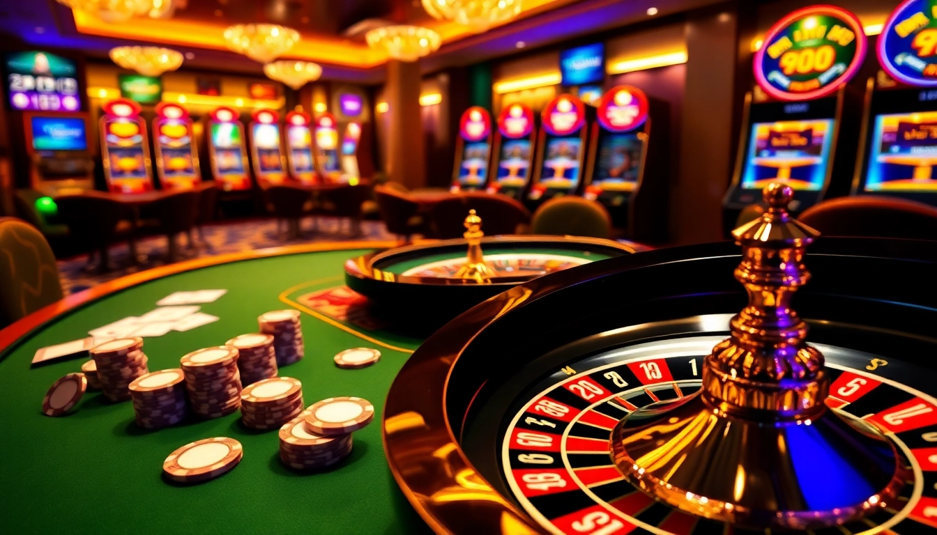 Scene of 789winn poker table with chips and roulette, evoking thrilling casino excitement.