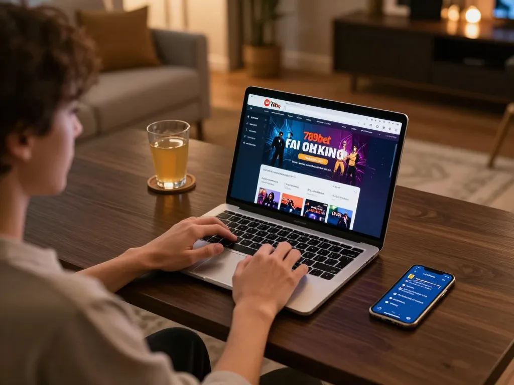 Player engaging in exciting online gaming at 789bet ac laptop setup with live dealer.