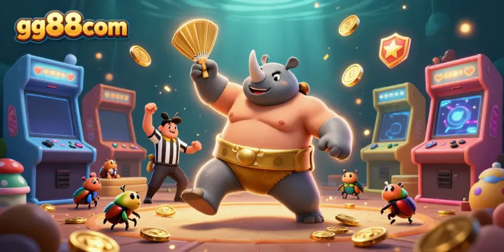 Experience thrilling wins at gg88com with a vibrant 3D illustration of a casino scene.