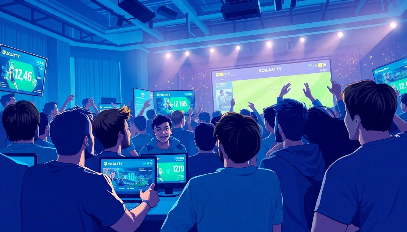 Excited fans engaging with the Xoilac TV platform on joemadfan.com for live sports streaming.