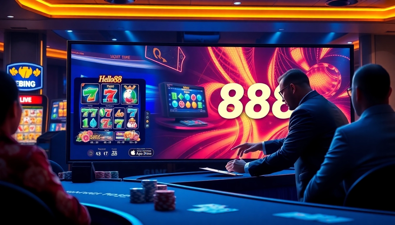 Hello88win.live's engaging online gaming experience with vibrant casino games and a charismatic dealer.