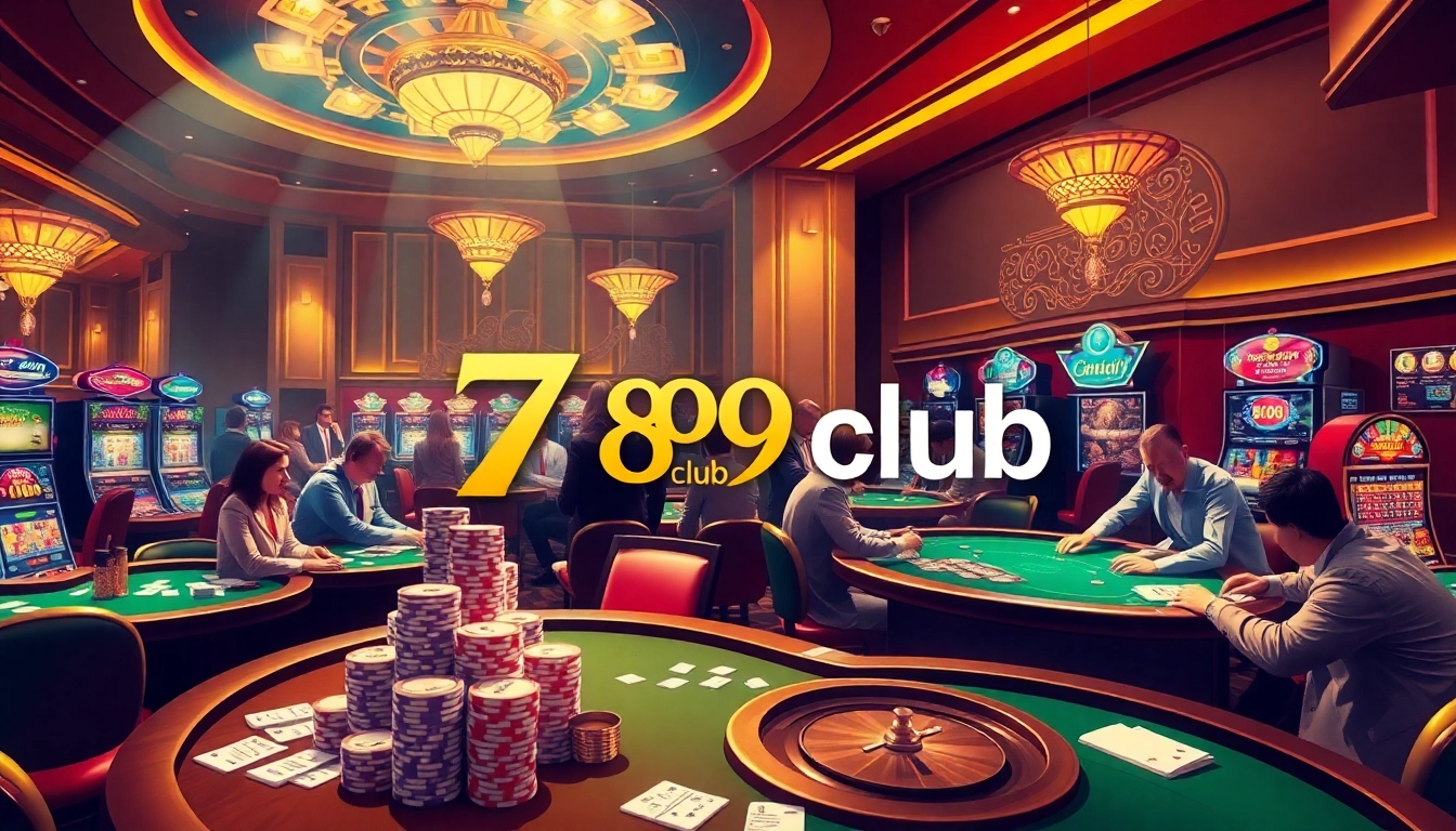 Experience the thrilling atmosphere of 789 club with vibrant casino tables and engaging slot machines.