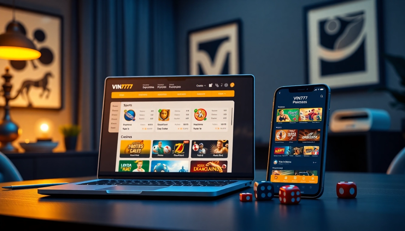 Explore the dynamic interface of vin777.gb.net, showcasing modern online betting features in a luxurious workspace.