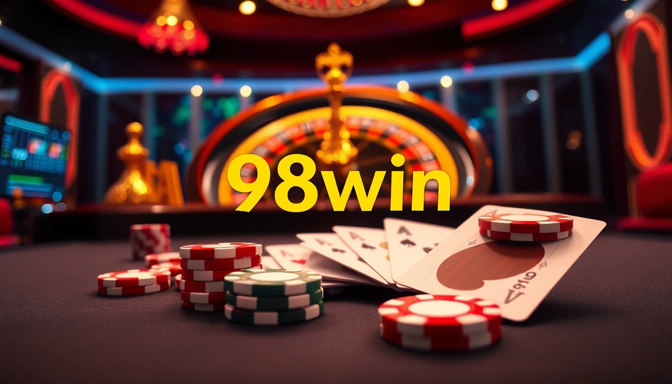 Engaging scene of online casino gameplay with focused 98win đăng nhập experience showcasing chips and cards.