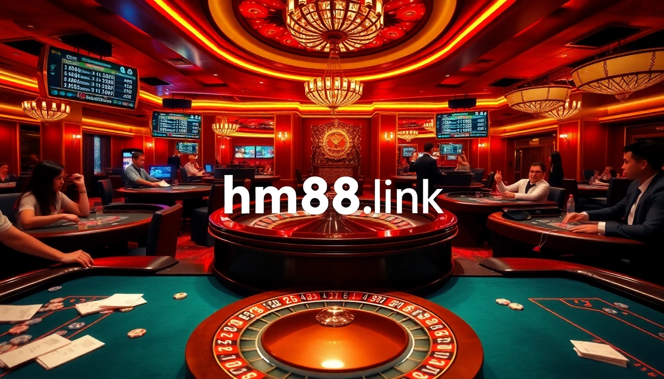 Experience the thrill of the casino with the hm88 link, showcasing vibrant games and players immersed in the excitement.