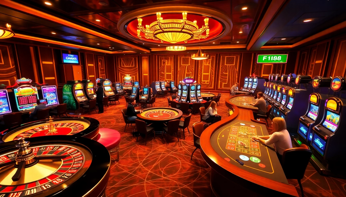 Engage in thrilling games at trang chủ F168 with vibrant casino tables and players in action.