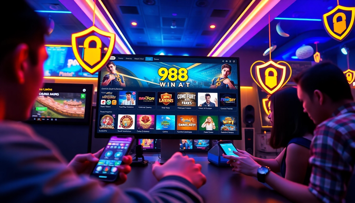 Engaging visual of 98WIN online gambling interface showcasing diverse gaming options and security elements.
