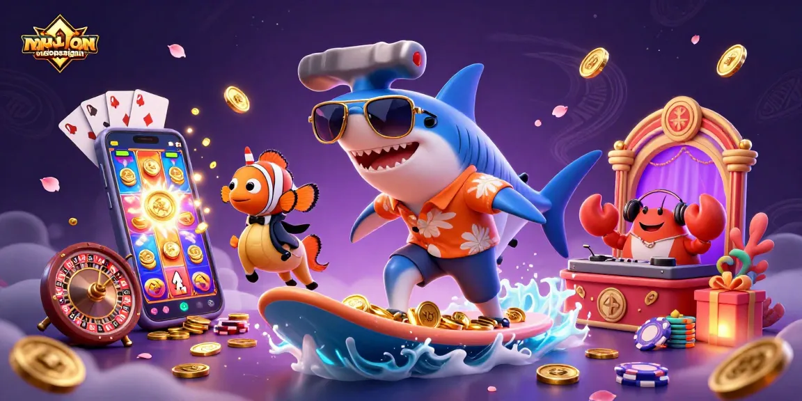 nguoidepsaigon showcases a dynamic 3D casino scene with a shark and colorful gambling elements.